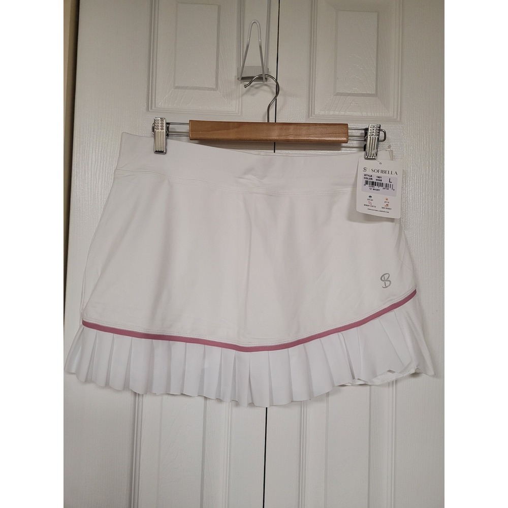 Sofibella White‎ Tennis Skort Pink Trim Pleated Skirt Shorts Women NWT Size L